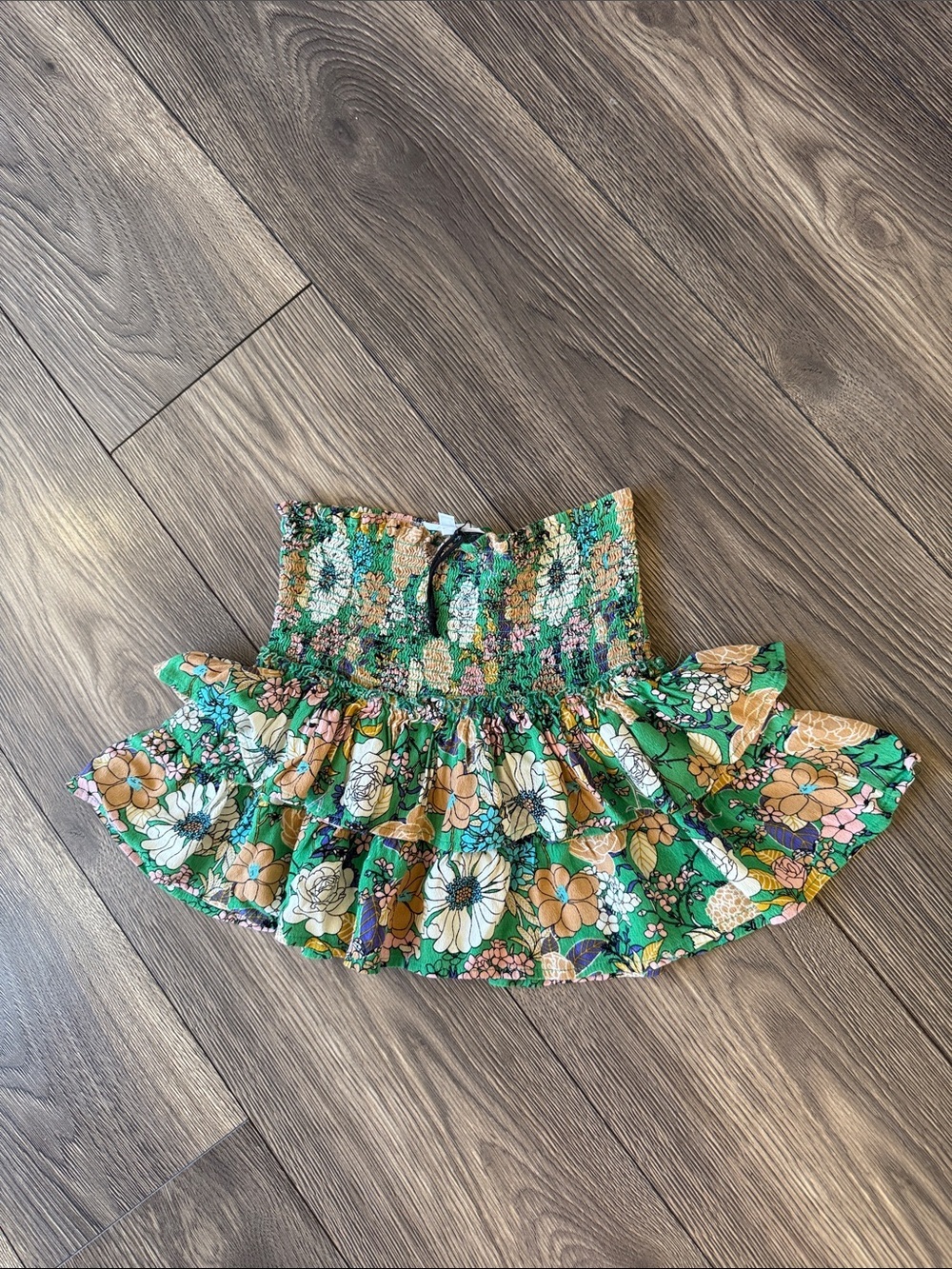 Skylar + Madison Green Floral Smocked Mini Skirt with Multicolor Print or top